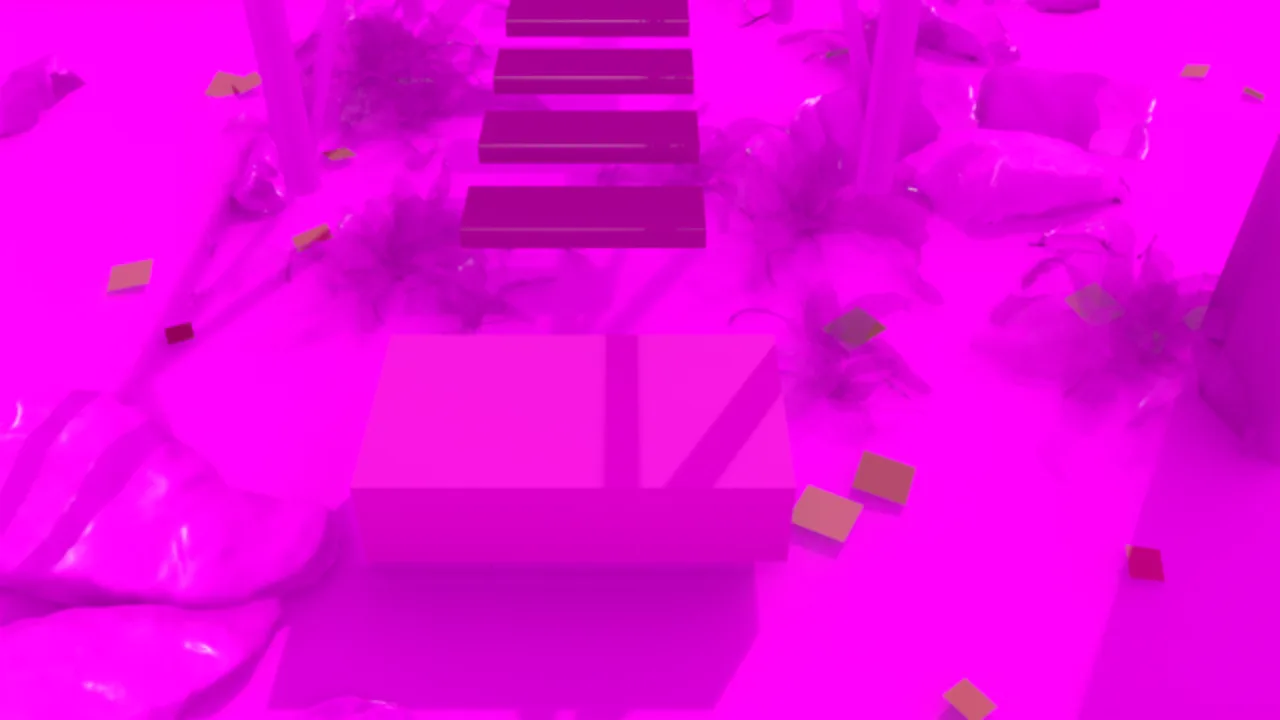 Round 0 render: the whole scene glowing magenta because every texture was missing